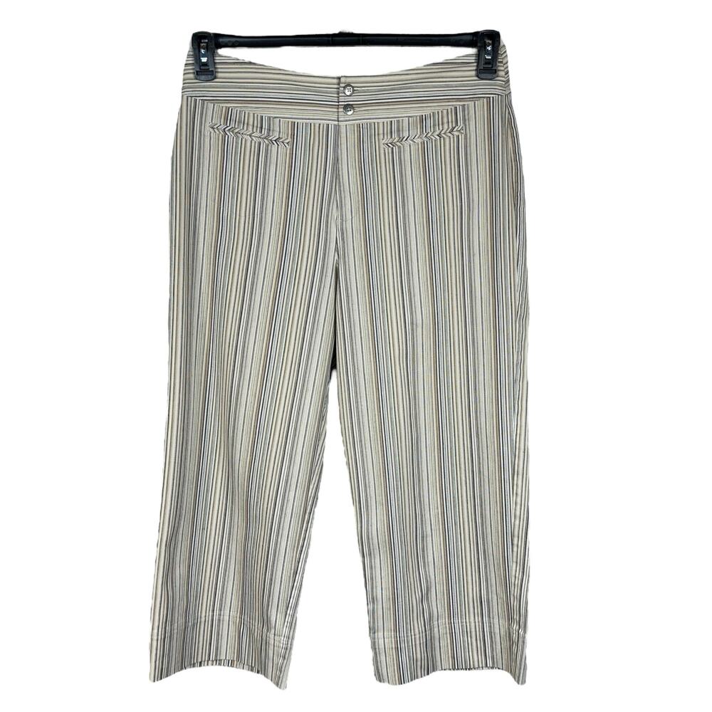 Chico’s SZ 2.5 (Large) Wide Leg Cropped Pants Striped Stretch Zip-Fly Pockets